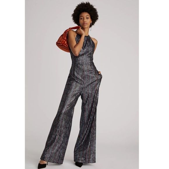 Anthropologie Maeve Disco Halter Jumpsuit